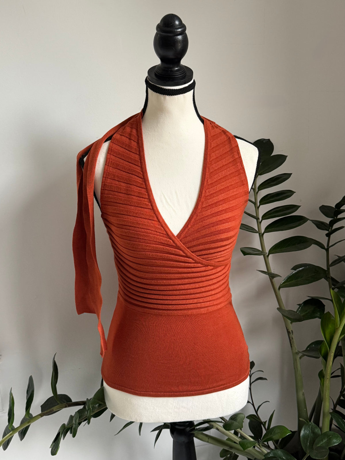 Burnt Orange Criss-Cross Reworked Halter Top