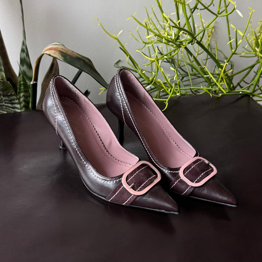 Pink & Brown Buckle Heels