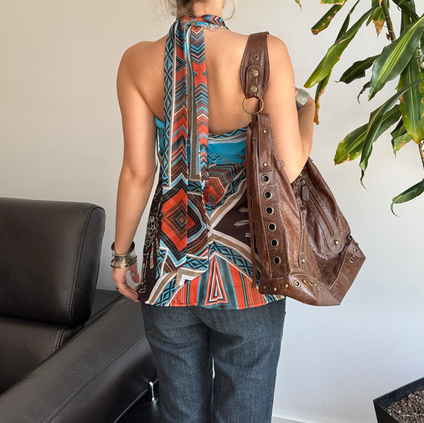 Blue, Brown & Orange Halter Top