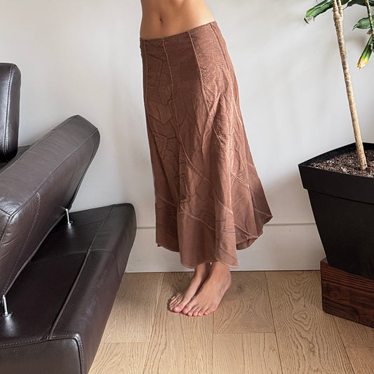Brown Embroidered Corduroy Skirt