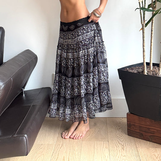 B&W Mesh Layered Maxi Skirt