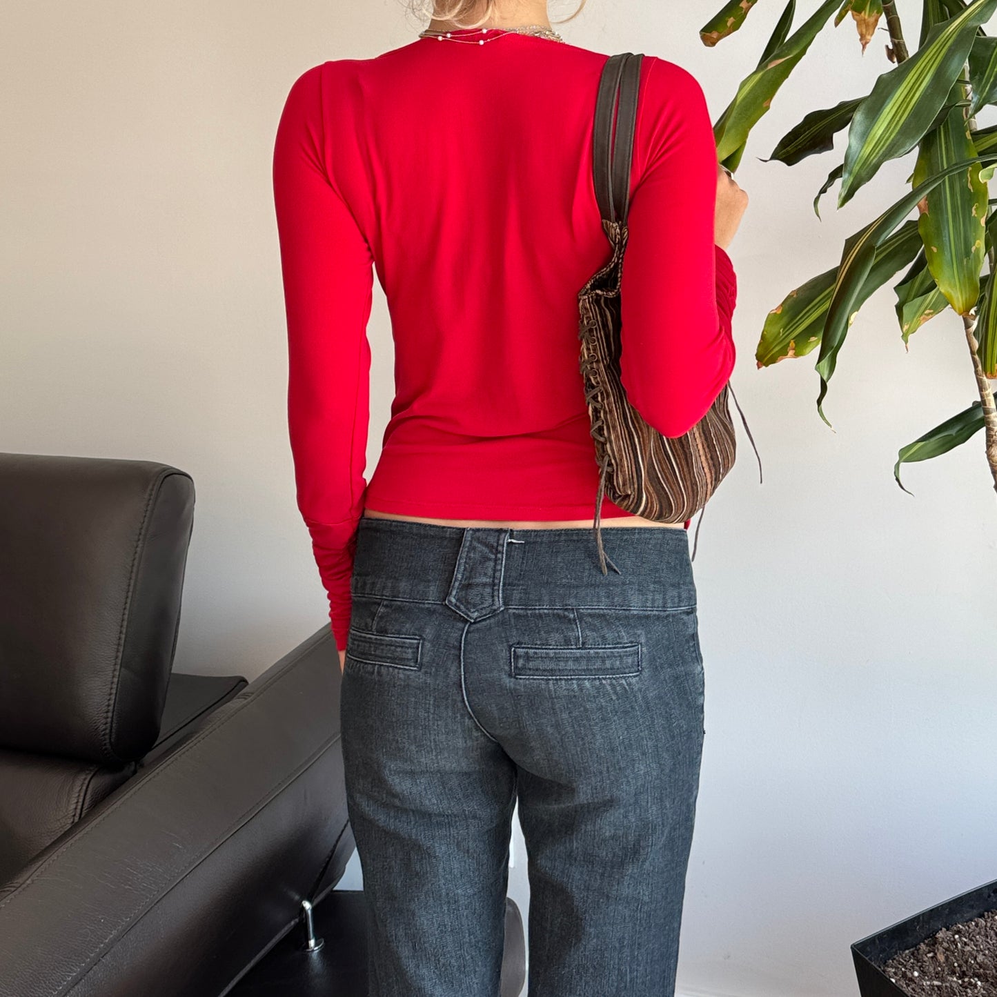Red Cowlneck Ruched Top