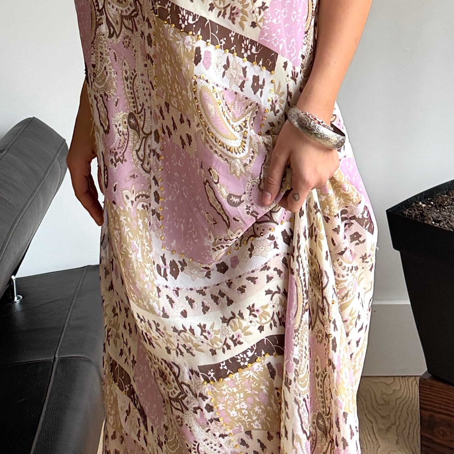 Pink & Beige Sequin Mesh Layered Dress