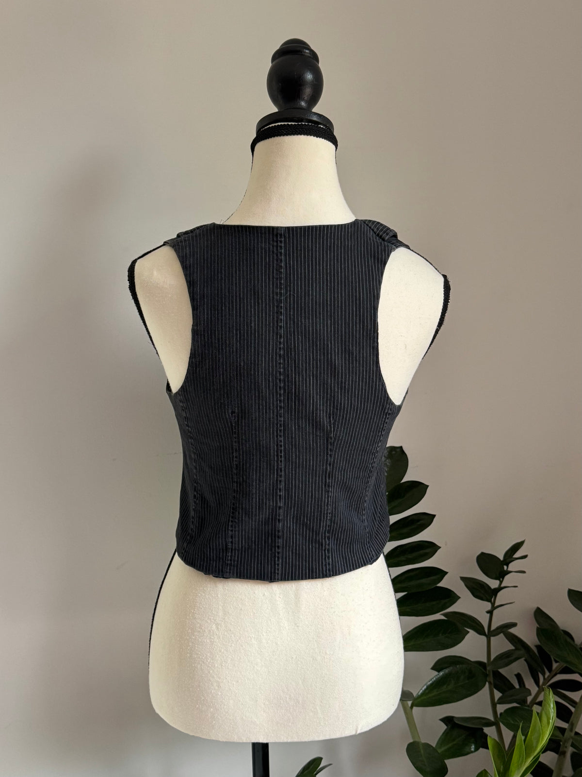 Dark Grey Striped Thrifted Vest