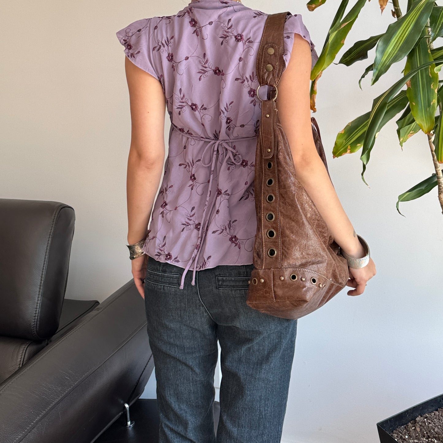 Purple Floral Tie-Up Mesh Layered Top