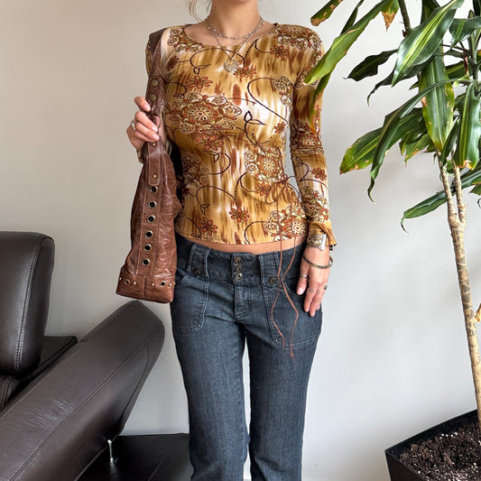 Orange Floral Front Lace-Up Top