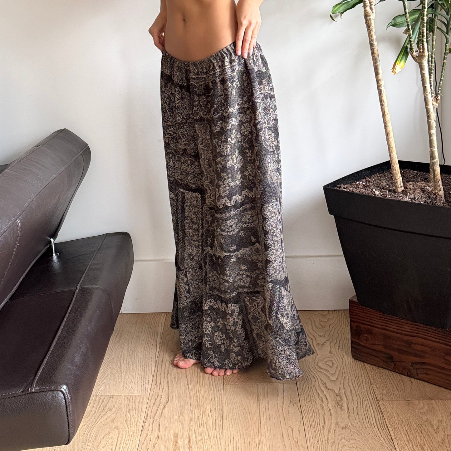 Black & Cream Tapestry Maxi Skirt