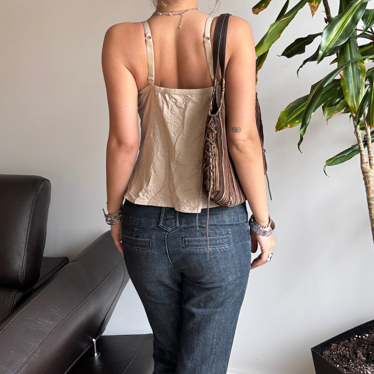 Beige Floral Embroidered Cami